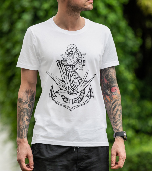 Tattoo Style Anchor Swallow Infinity T-Shirt