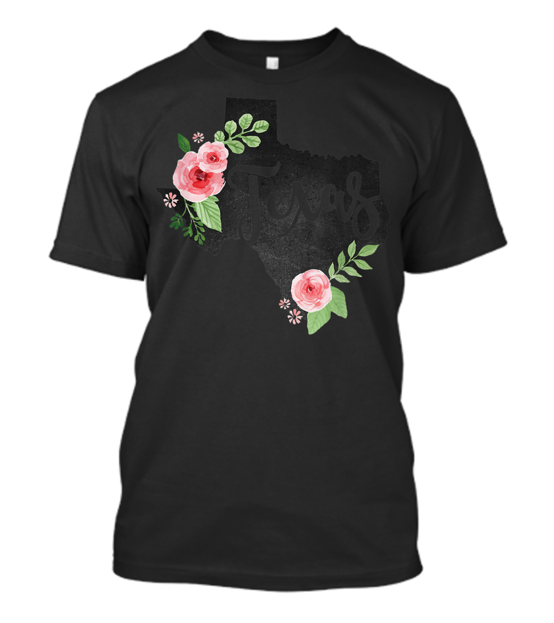 Texas Chalkboard With Watercolor Flowers Home State T-Shirt