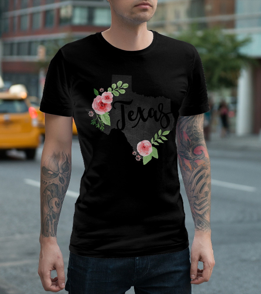 Texas Chalkboard With Watercolor Flowers Home State T-Shirt