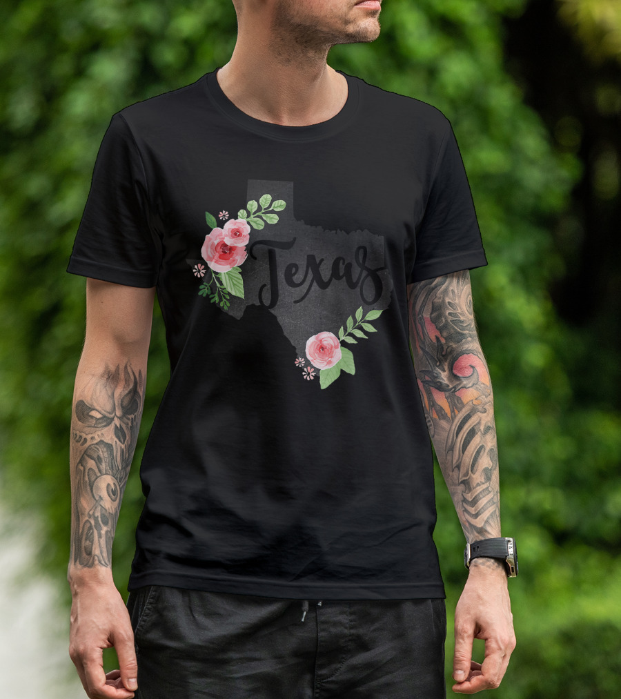 Texas Chalkboard With Watercolor Flowers Home State T-Shirt