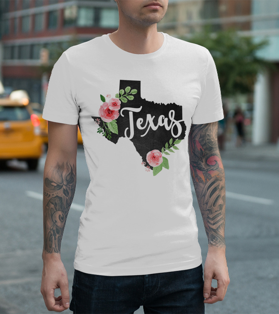 Texas Chalkboard with Watercolor Flowers Home State T-Shirt