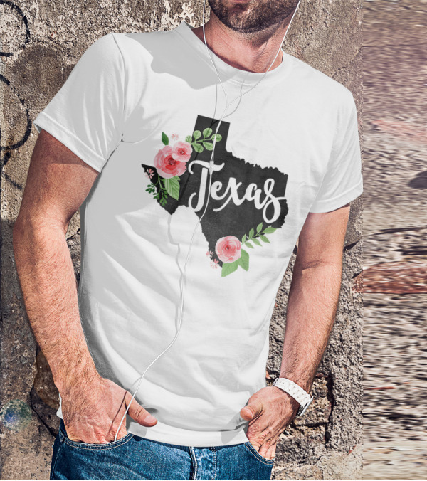 Texas Chalkboard With Watercolor Flowers Home State T-Shirt