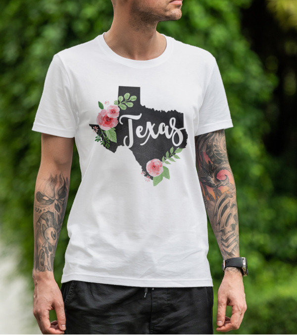 Texas Chalkboard With Watercolor Flowers Home State T-Shirt