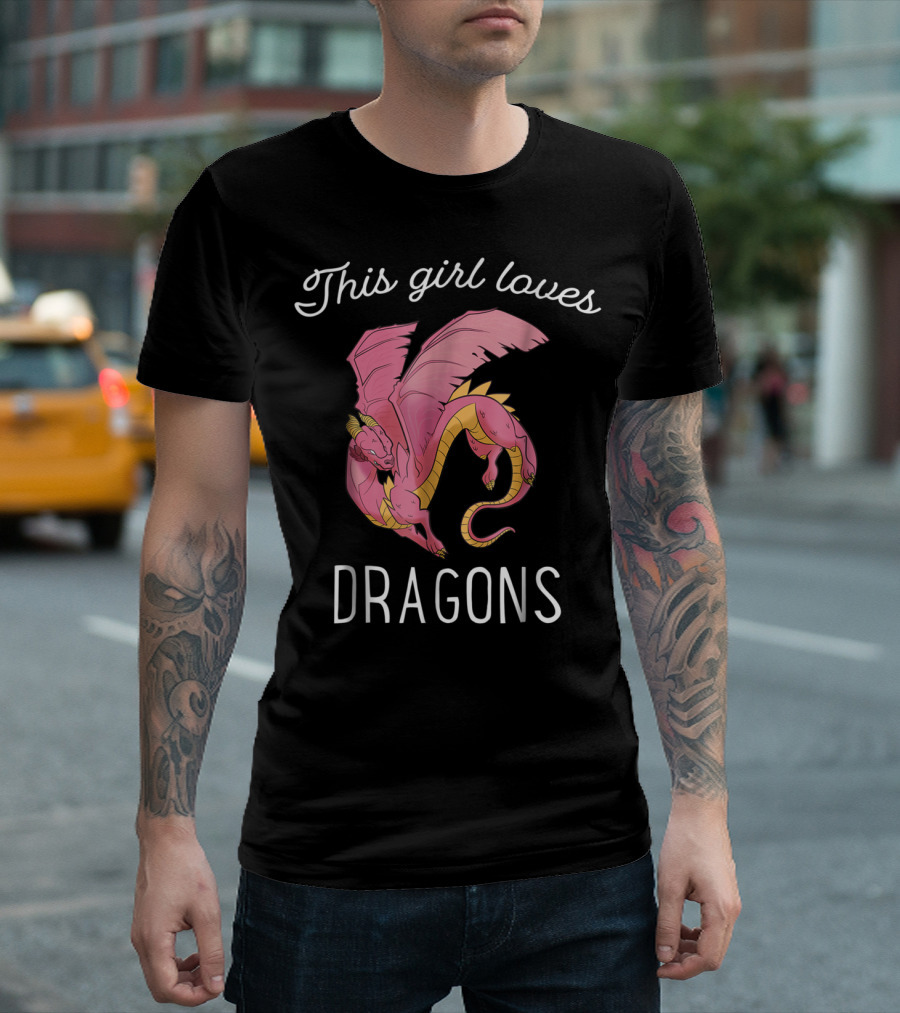 This Girl Loves Dragons Cute Pink Flying Dragon T-Shirt
