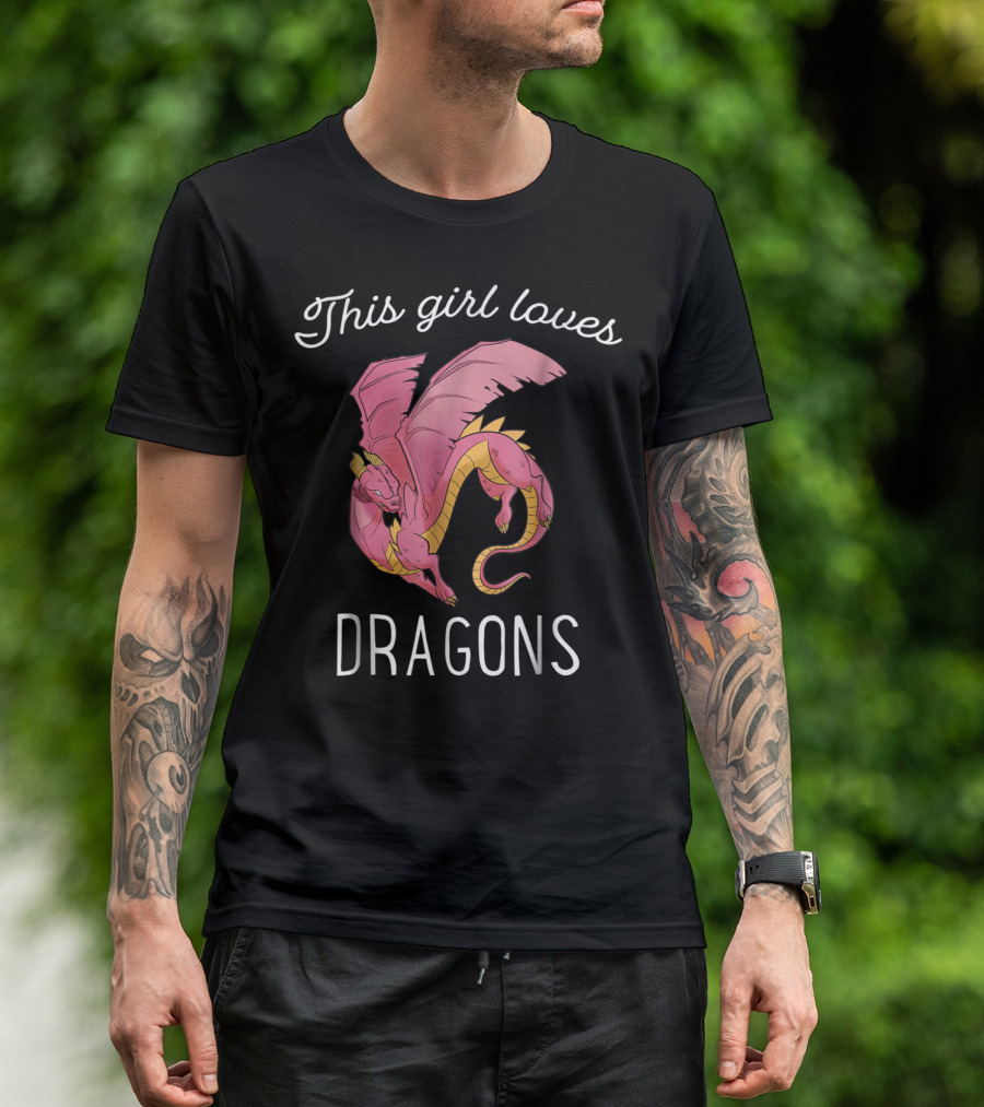 This Girl Loves Dragons Cute Pink Flying Dragon T-Shirt