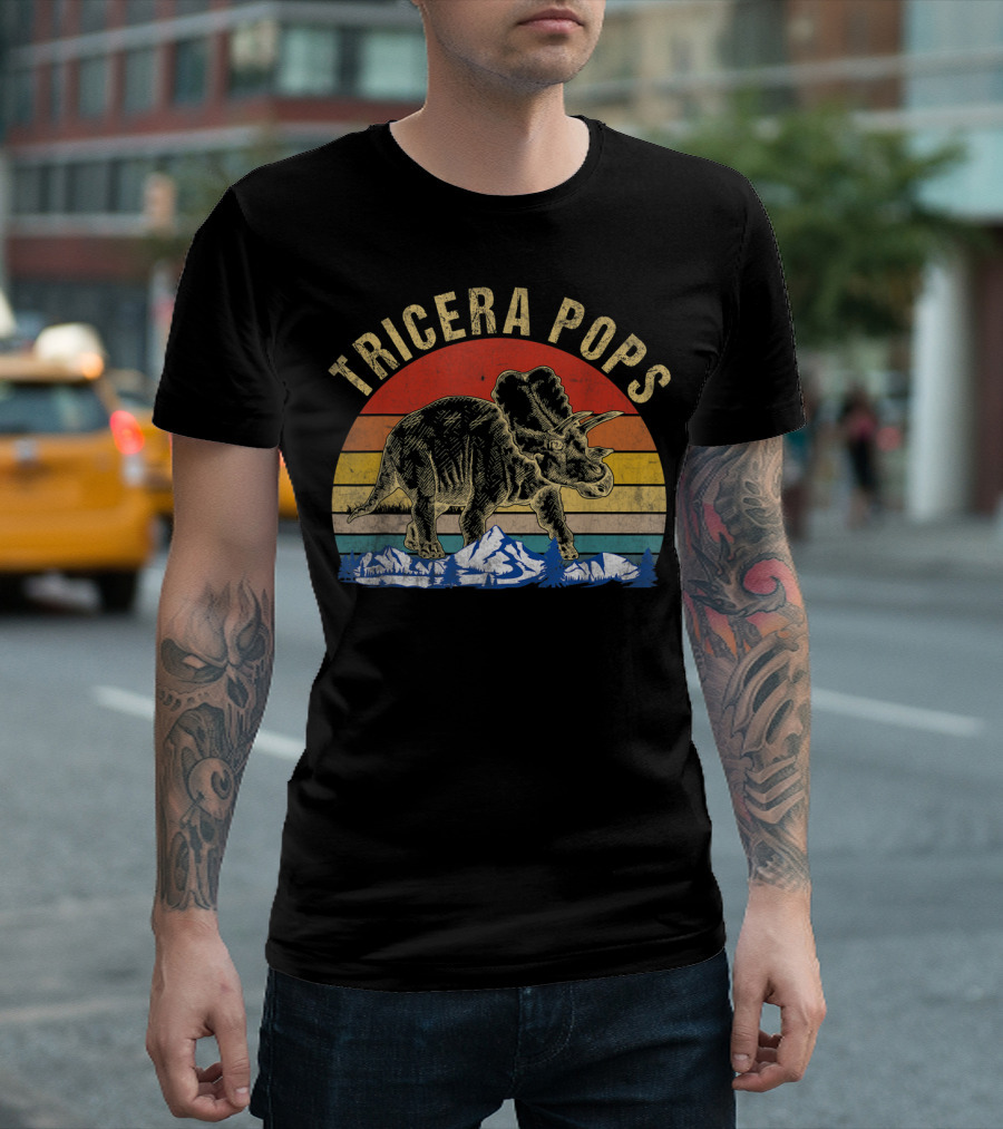 Tricera Pops Dinosaur Dad Triceratops Vintage T-Shirt