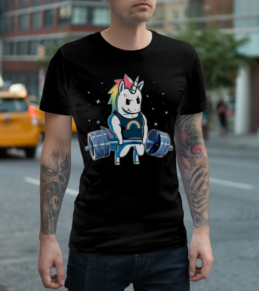 Unicorn Deadlift Powerlifting Rainbow Fitness Gym T-Shirt