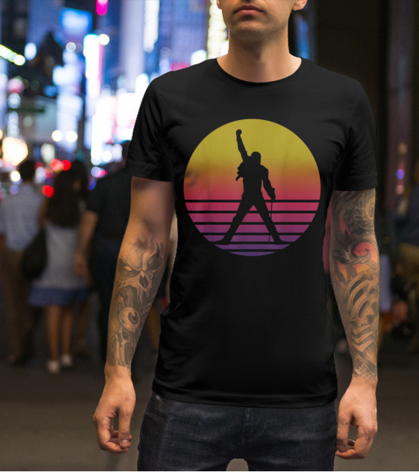 Vintage Freddie Mercury Silhouette Music Icon Sunset T-Shirt