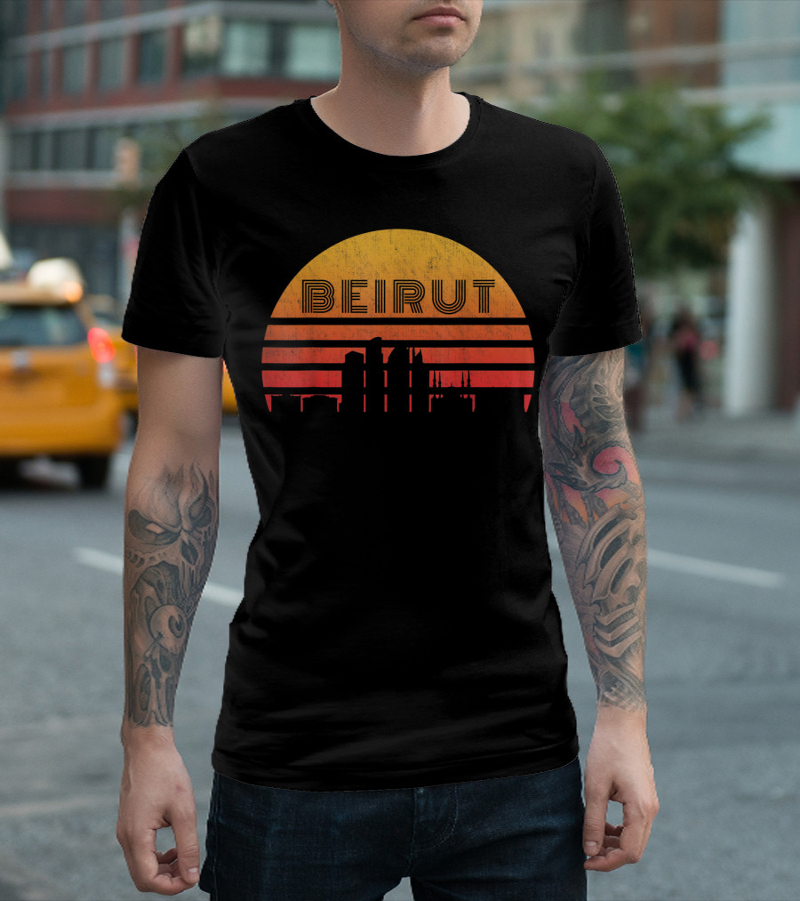 Vintage Beirut Lebanon Skyline Sunset T-Shirt