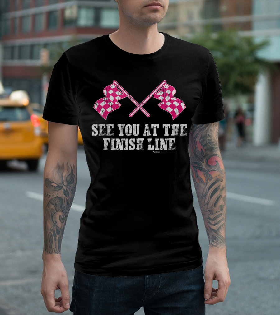Vintage See You At The Finish Line Pink Checkered Flags T-Shirt