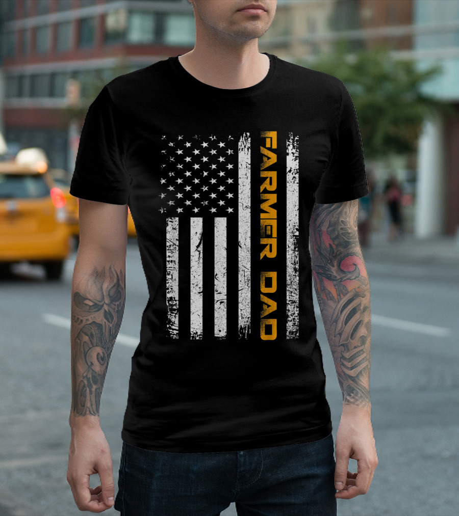 Vintage USA Flag Farmer Dad American Father T-Shirt