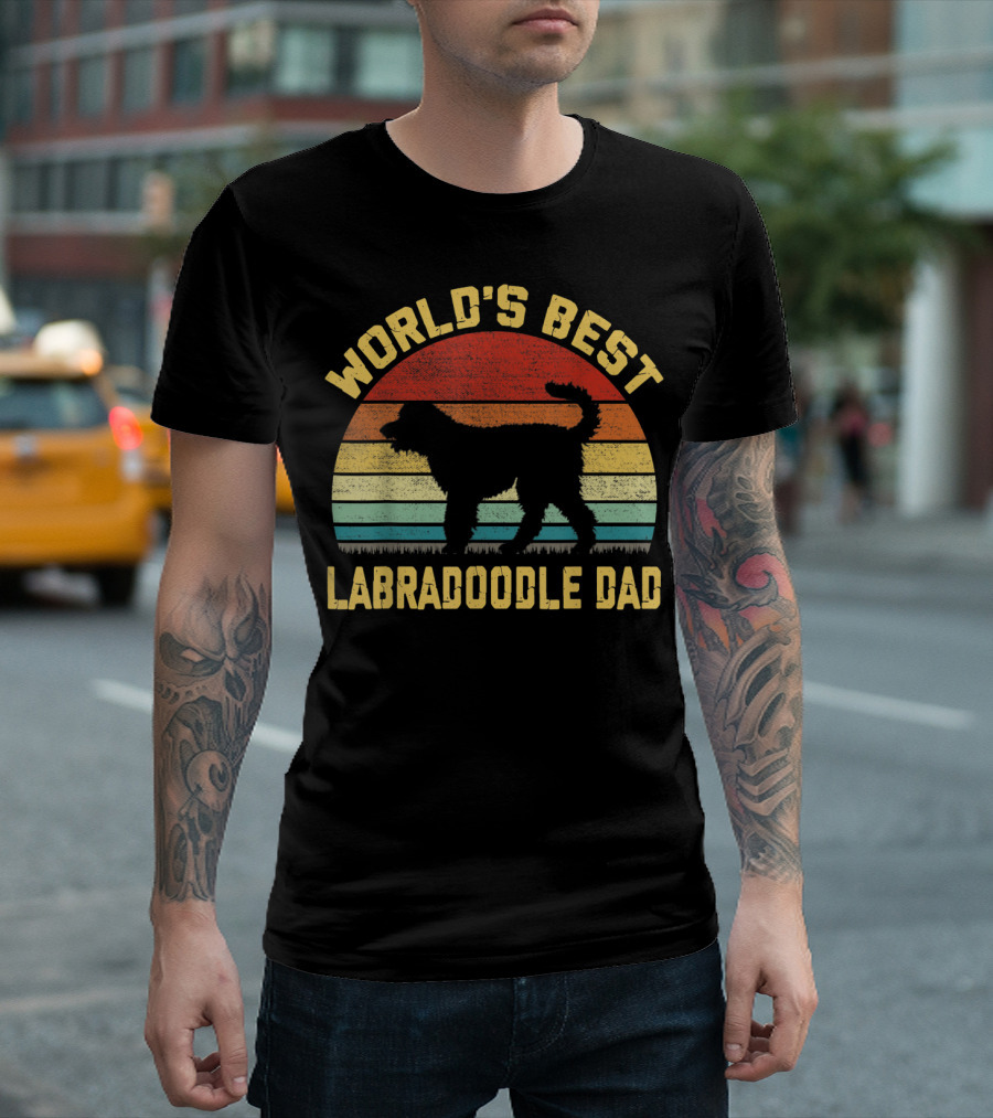 World's Best Labradoodle Dad Vintage Sunset Retro T-Shirt