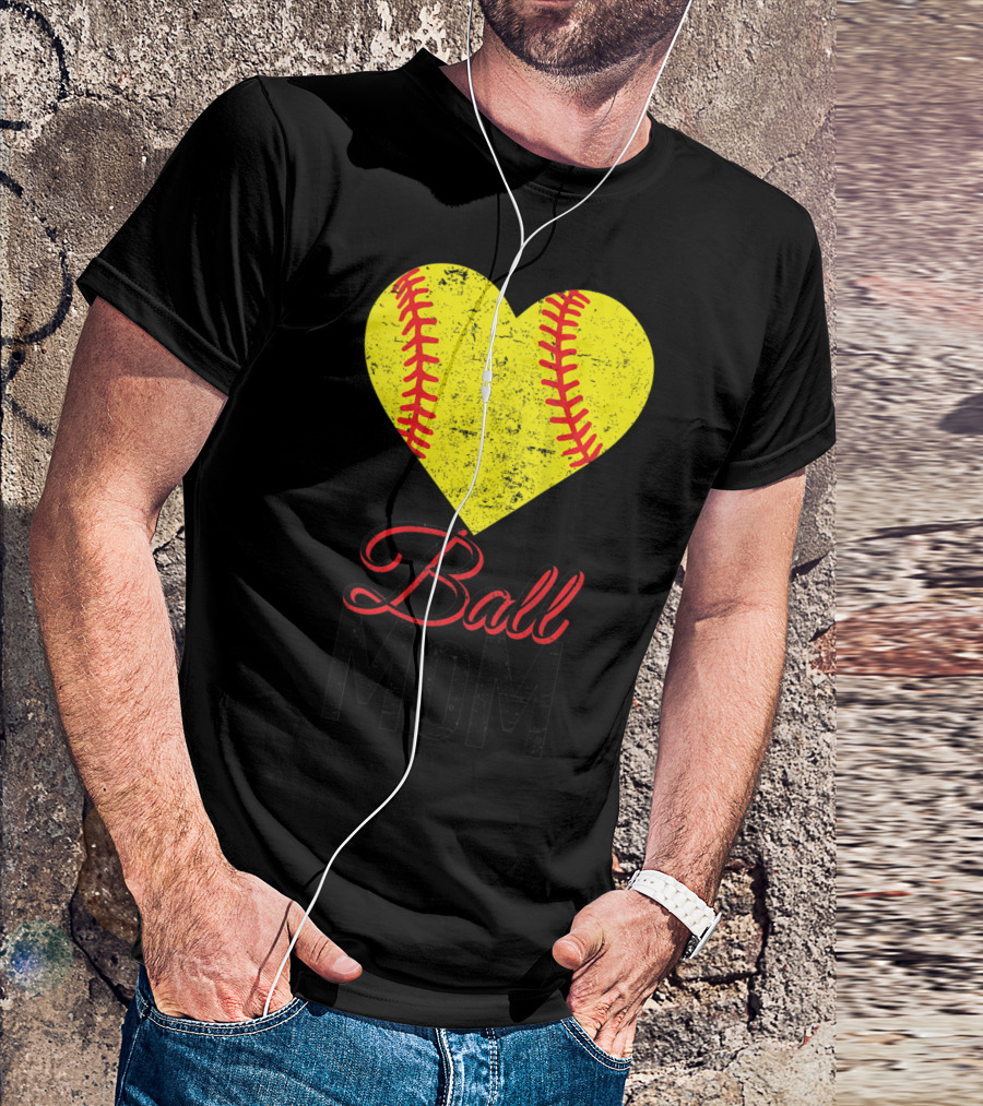 Love Ball Mom Heart Baseball Softball Graph T-Shirt