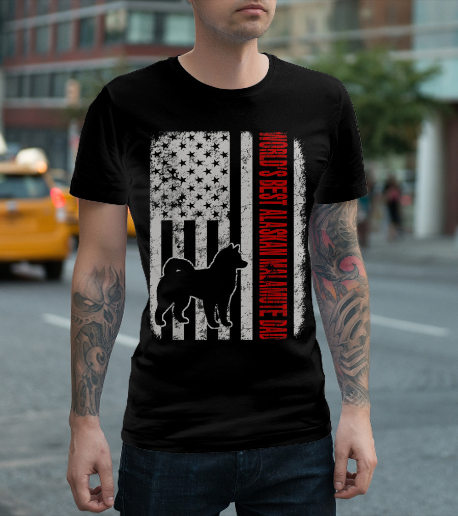 World's Best Alaskan Malamute Dad American Flag T-Shirt
