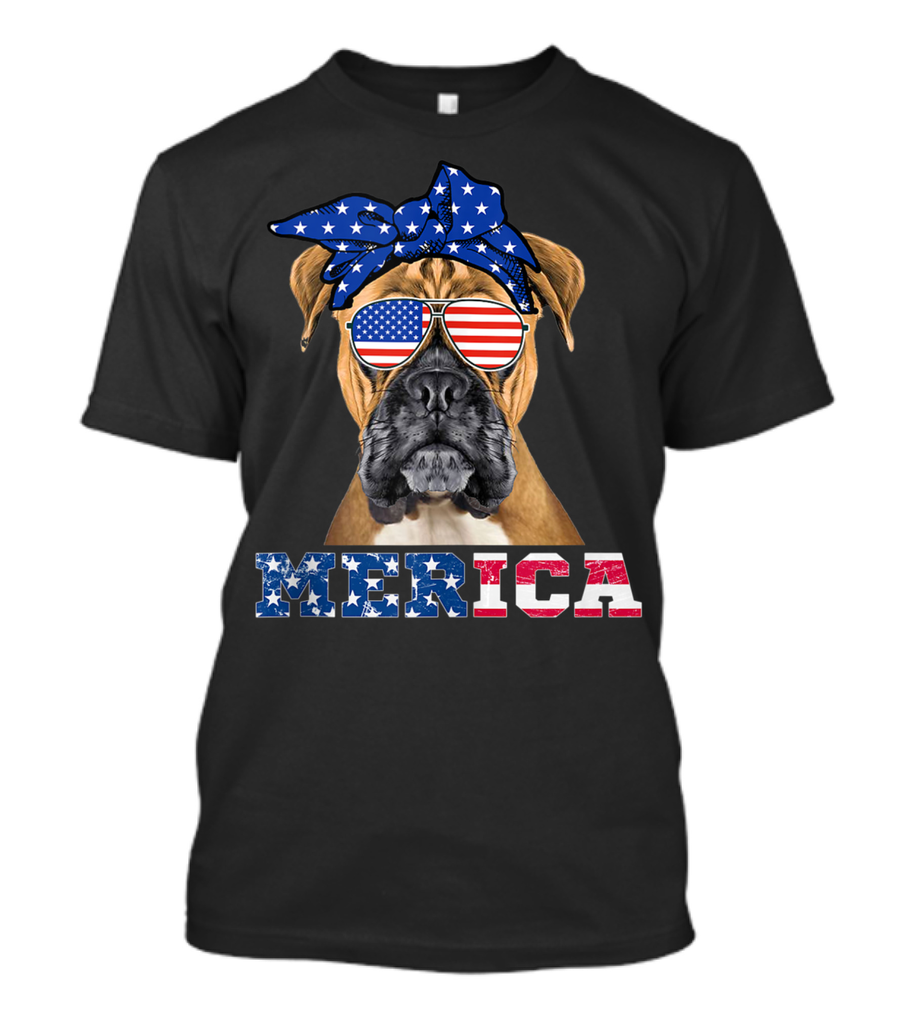 Merica Boxer Dog USA Flag Bandana Sunglasses 4th Of July Independence Day T-Shirt