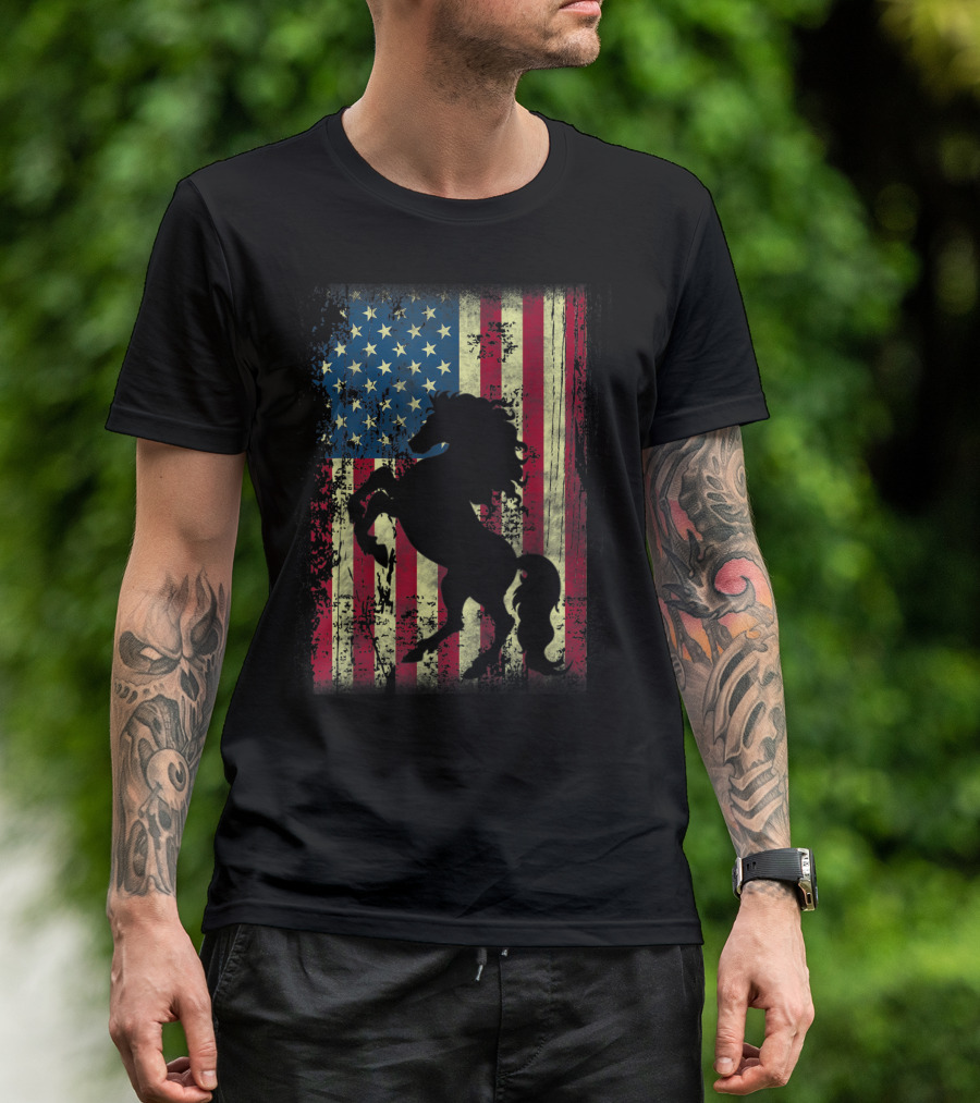 USA Patriotic Horse And American Flag T-Shirt