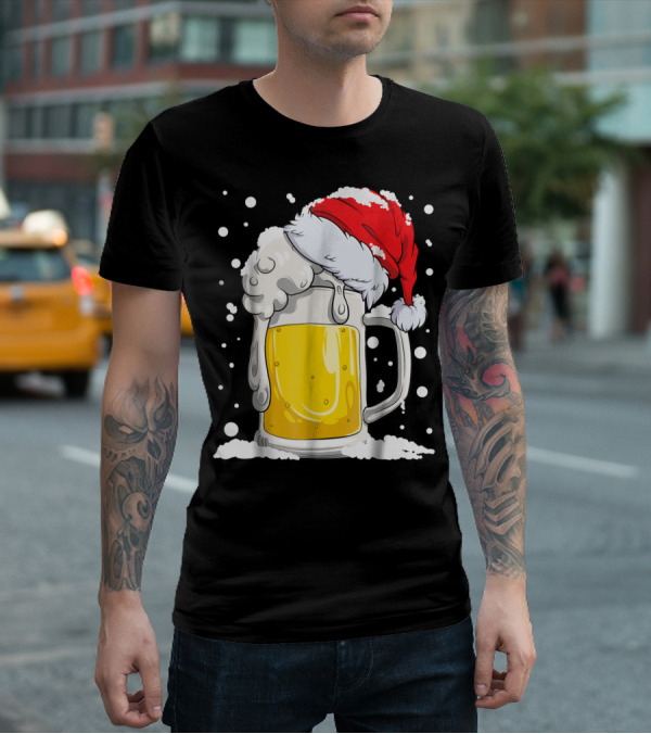 Beer Christmas Santa Hat Xmas Snow Men Mug T-Shirt