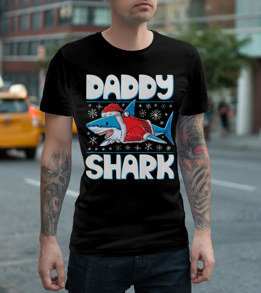 Daddy Shark Santa Christmas Snowflakes T-Shirt