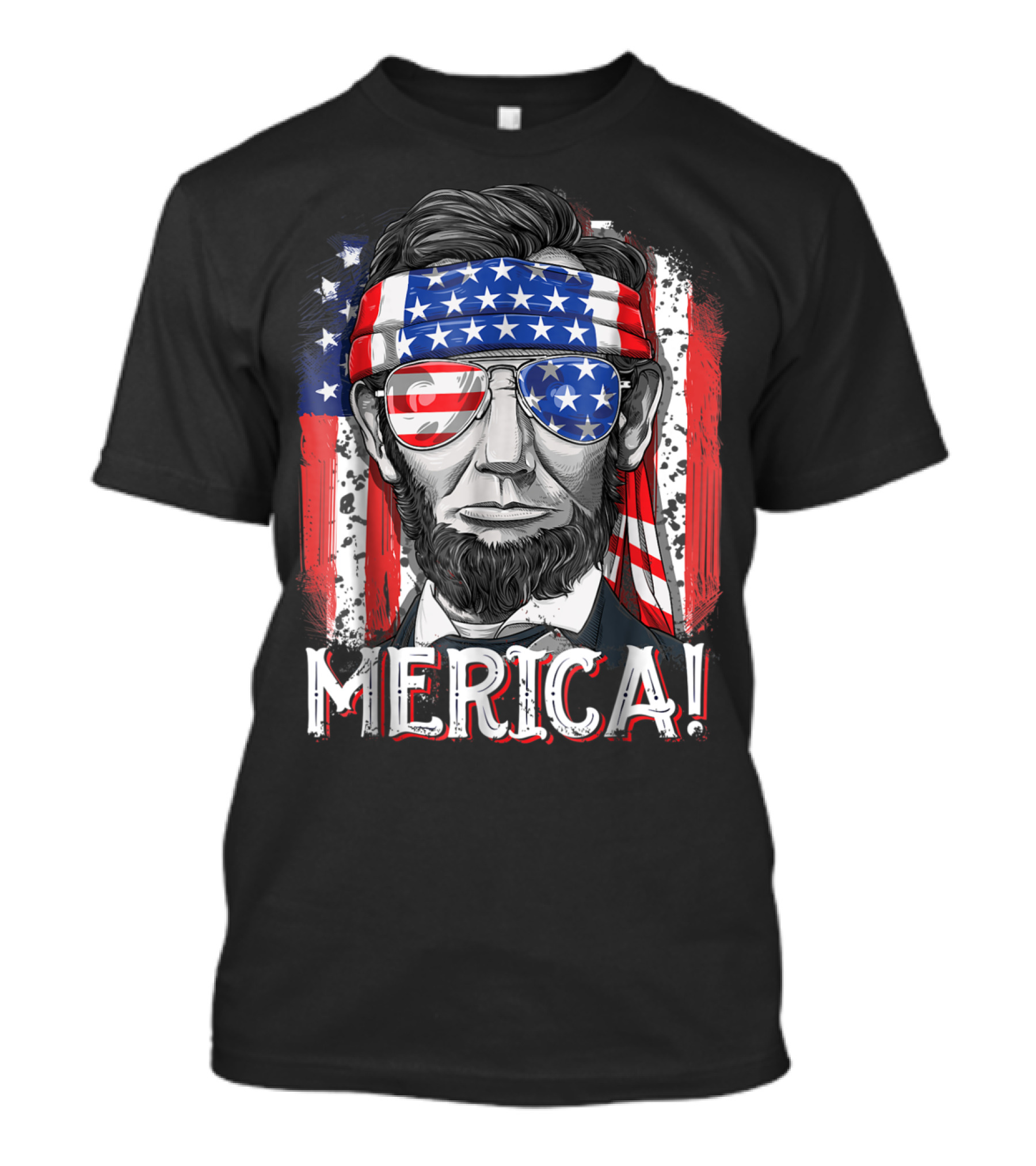 Merica Abe Lincoln Patriotic Sunglasses And Headband 4th Of July T-Shirt