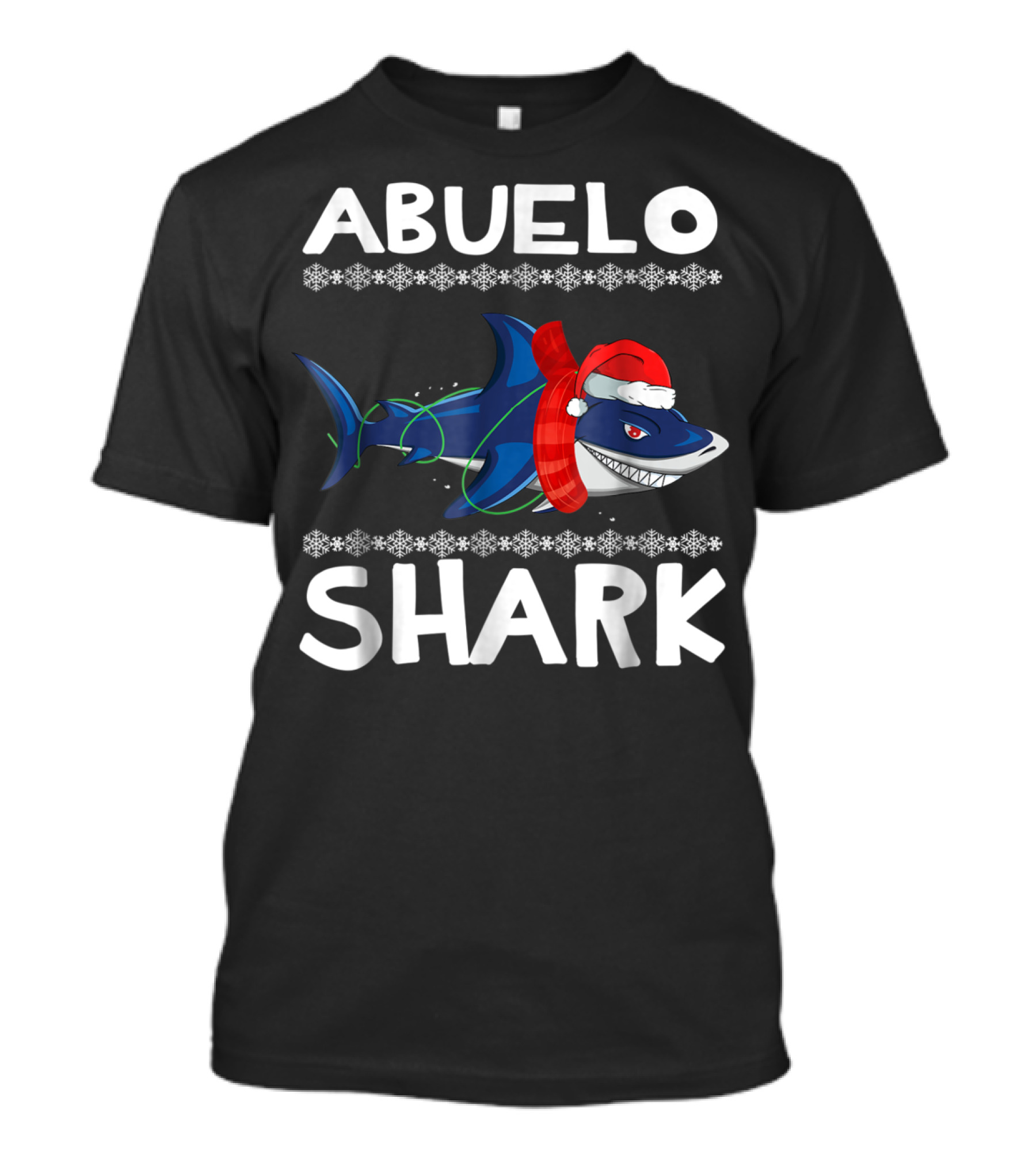 Abuelo Shark Ugly Christmas Family Santa Hat Snowflakes T-Shirt