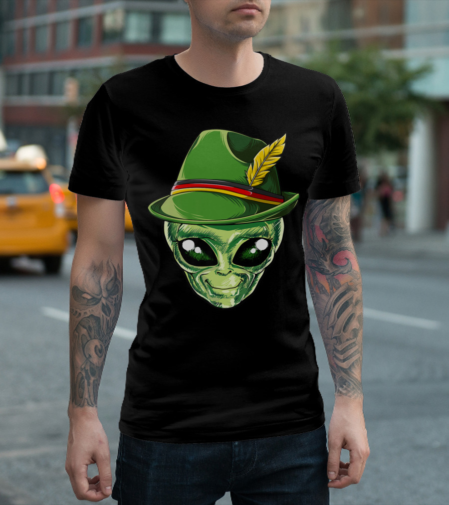 Alien Oktoberfest Kids Boys Lederhosen Green Hat Feather Bavarian Style P5 T-Shirt