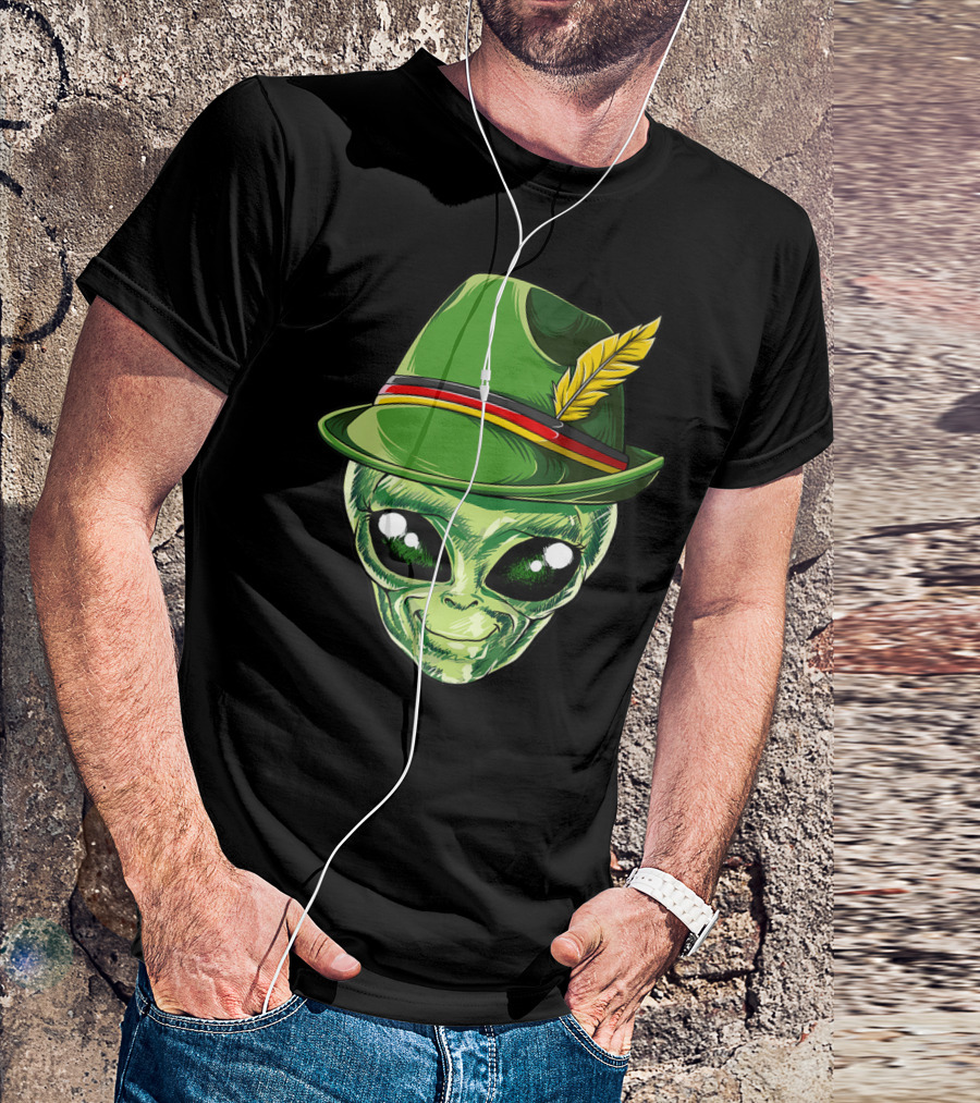 Alien Oktoberfest Kids Boys Lederhosen Green Hat Feather Bavarian Style P5 T-Shirt