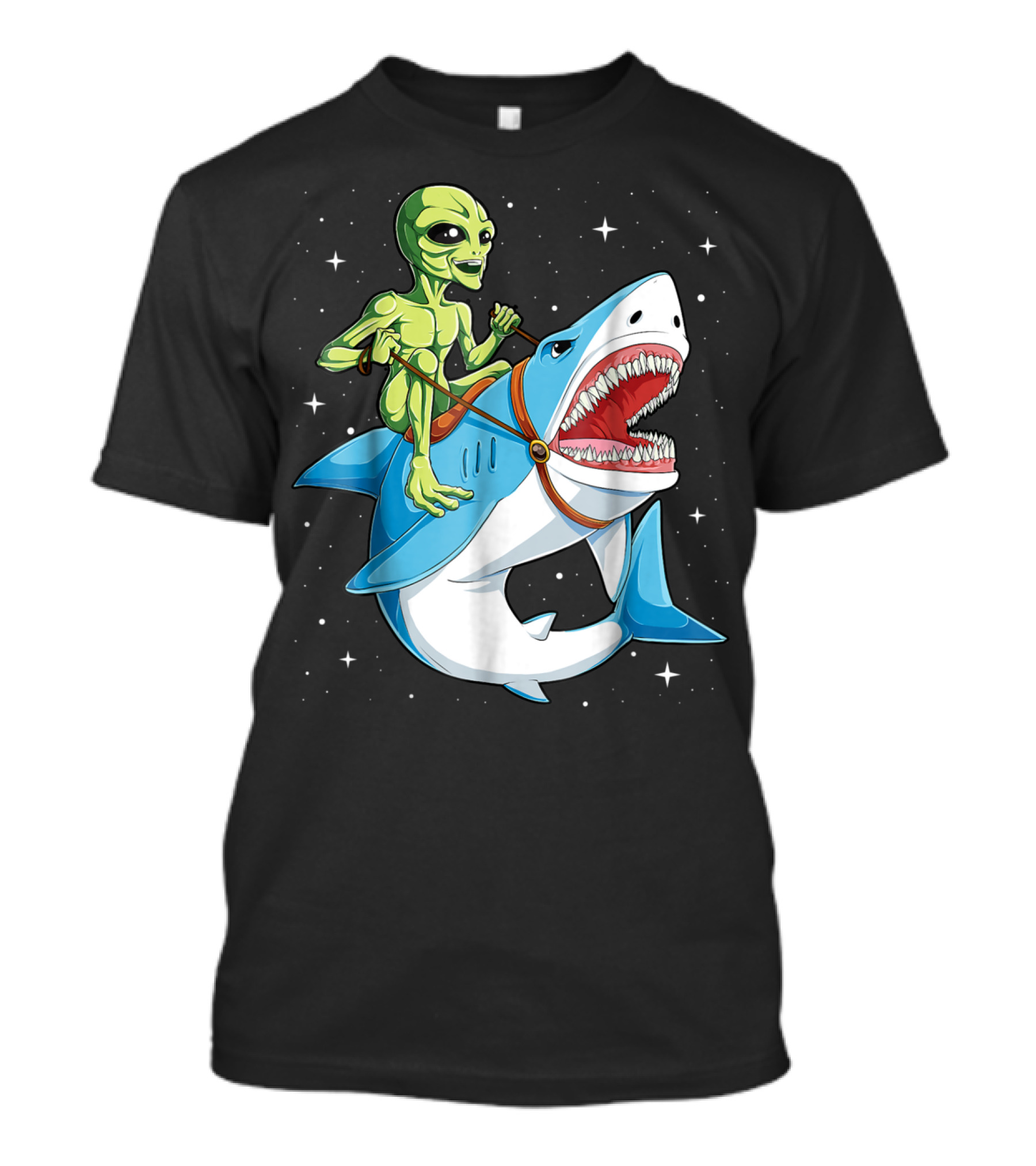 Alien Riding Shark Ufo Space Adventure Women T-Shirt