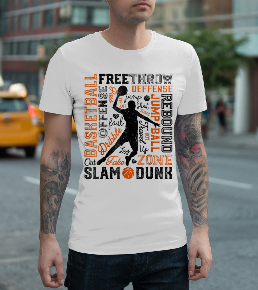 Basketball Dribble Dunk Jump Free Throw Defense Zone Rebound Slam T-Shirt