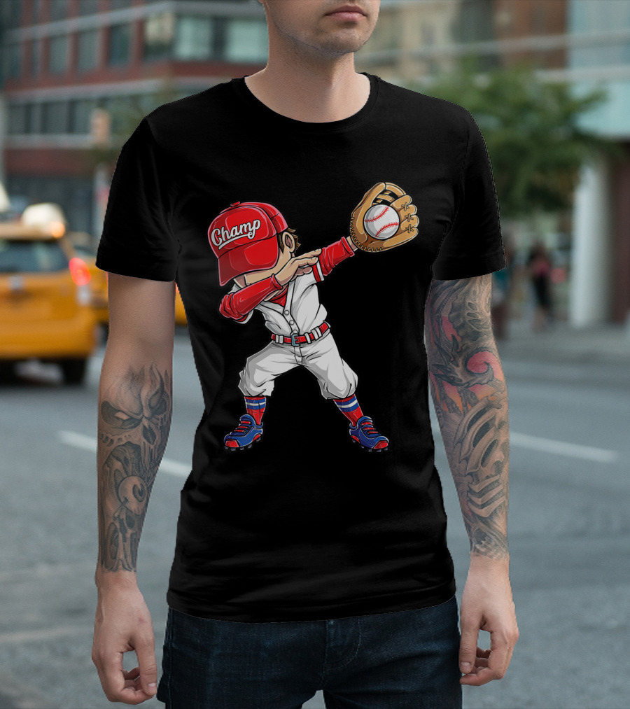 Baseball Player Dabbing Dance Champ Hat Gloves Funny Dab T-Shirt