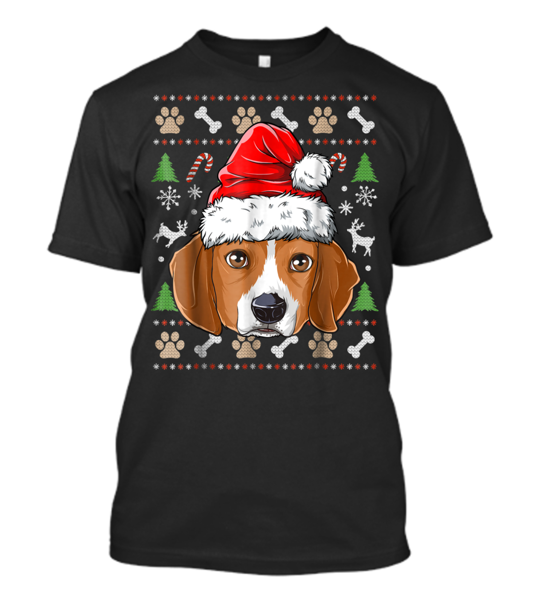 Beagle Christmas Santa Hat Festive Dog Paw Bone T-Shirt
