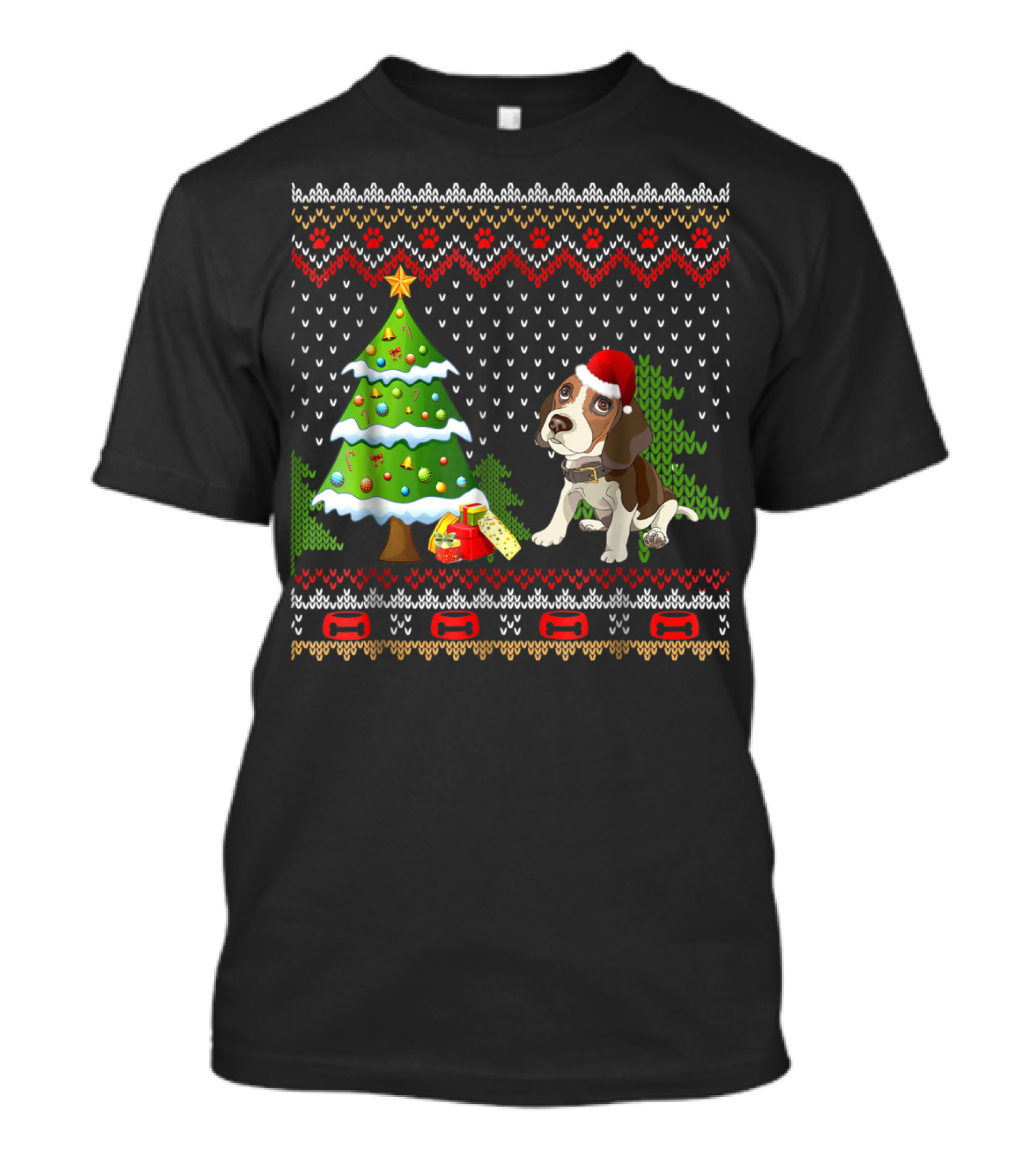 Beagles Santa Christmas UglyDog Festive Sweater Tree Snowflakes T-Shirt