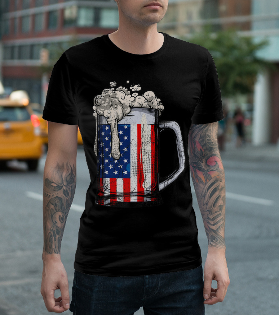 Beer Mug American Flag 4th Of July USA Patriotic T-Shirt