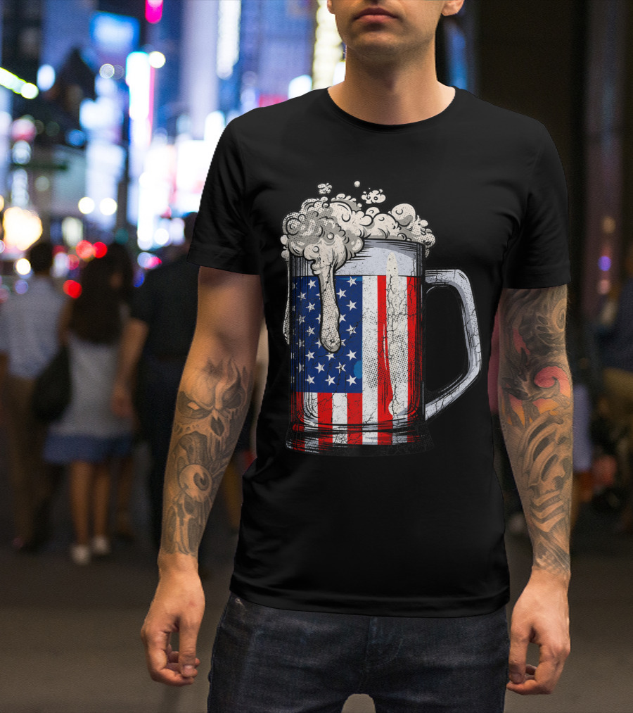 Beer Mug American Flag 4th Of July USA Patriotic T-Shirt