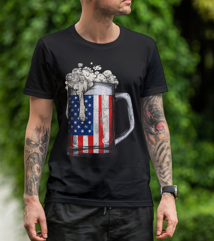 Beer Mug American Flag 4th Of July USA Patriotic T-Shirt