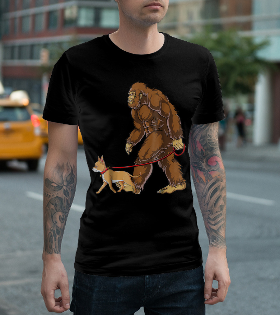 Bigfoot Sasquatch Walking Chihuahua Dog Sighted T-Shirt