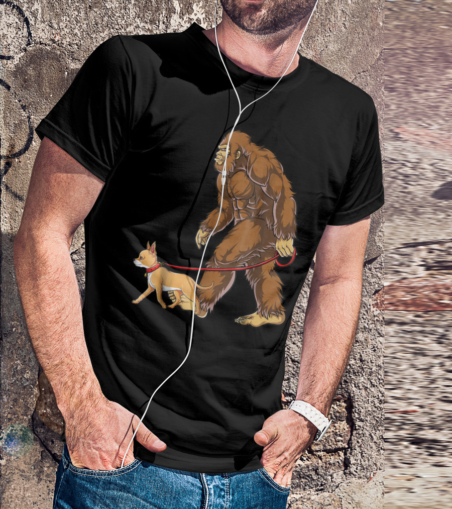 Bigfoot Sasquatch Walking Chihuahua Dog Sighted T-Shirt