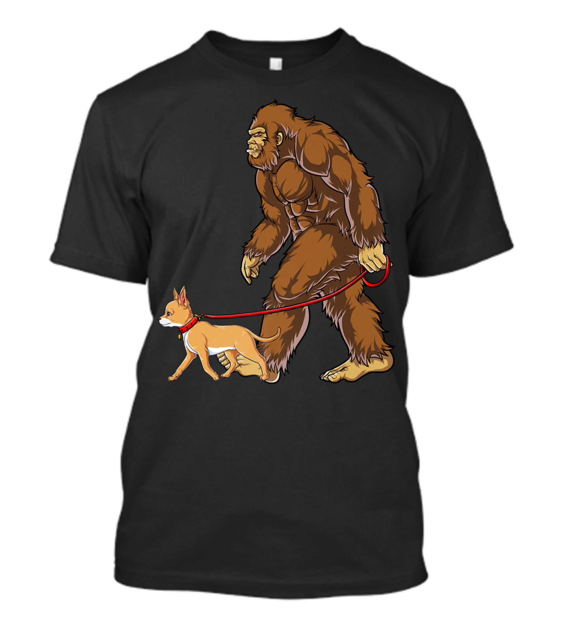 Bigfoot Walking Chihuahua Sasquatch Graphic For Kids And Men T-Shirt