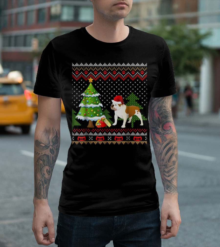Bulldog Santa Christmas UglyDog Sweater Winter Festive Tree T-Shirt