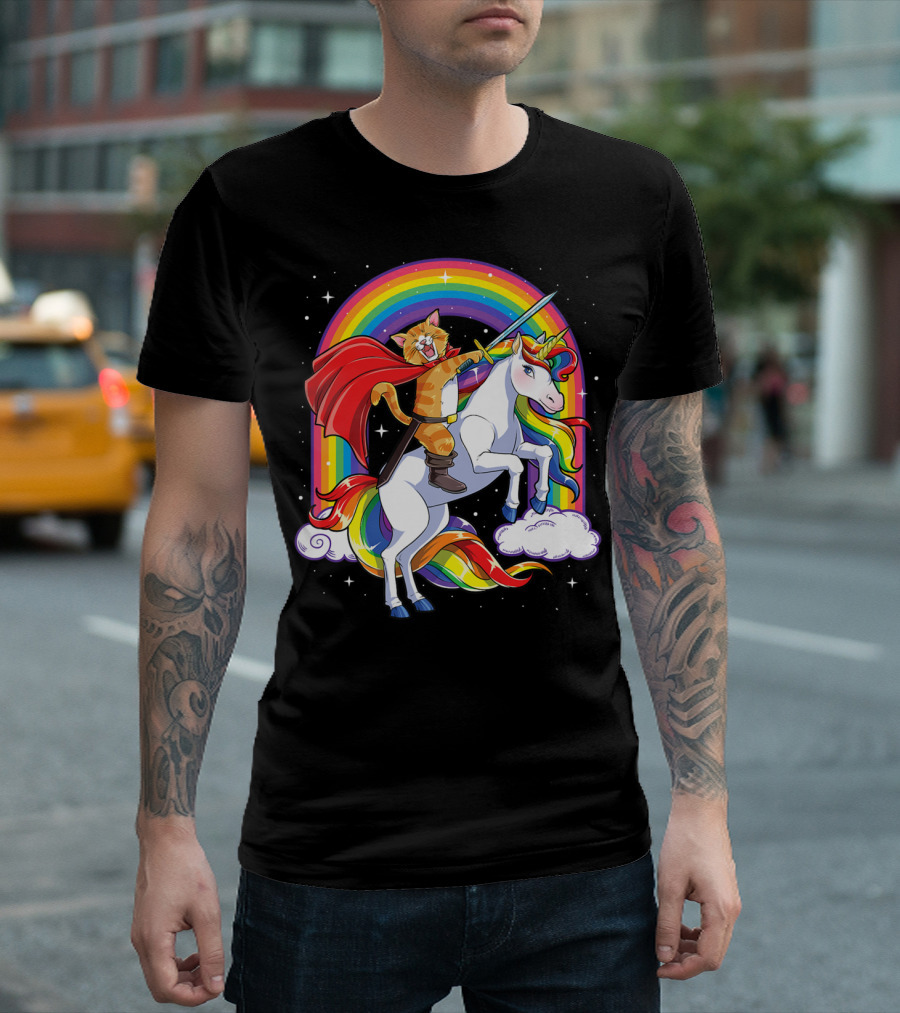 Cat Unicorn Kids Space Galaxy Caticorn Rainbow Hero Adventure T-Shirt
