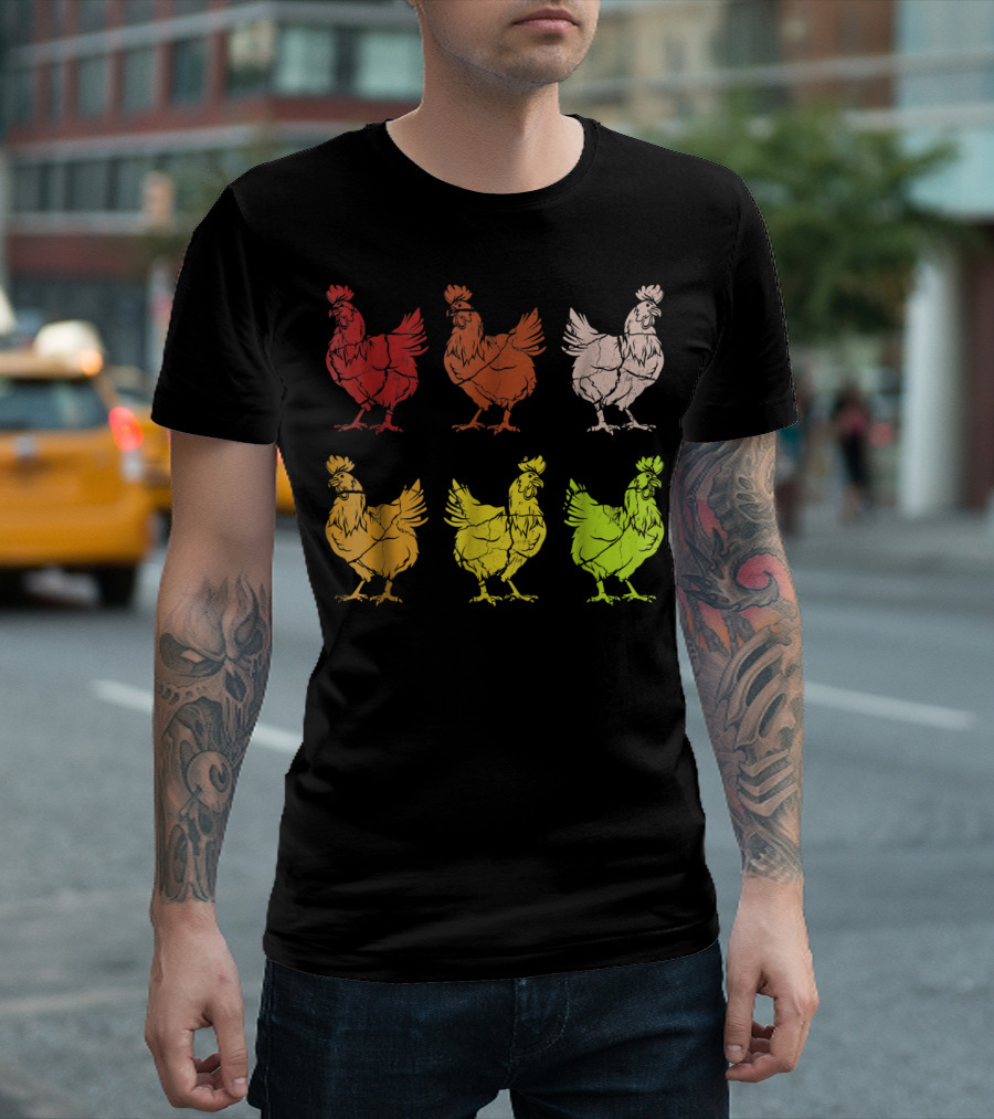 Chicken Vintage Funny Farm Poultry Farmer Colorful Rooster T-Shirt
