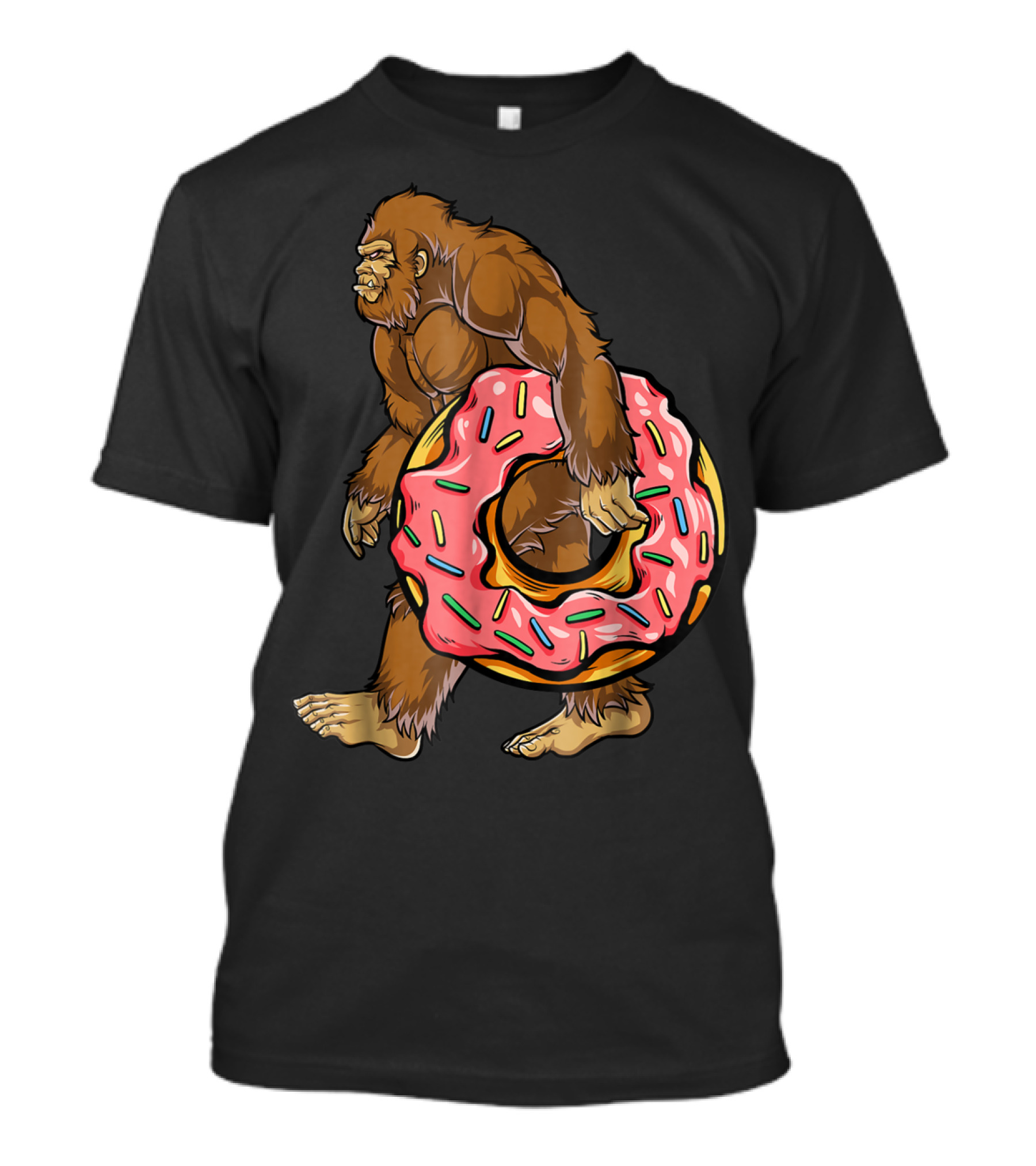 Bigfoot Sasquatch With Pink Sprinkle Donut For Women And Kids T-Shirt