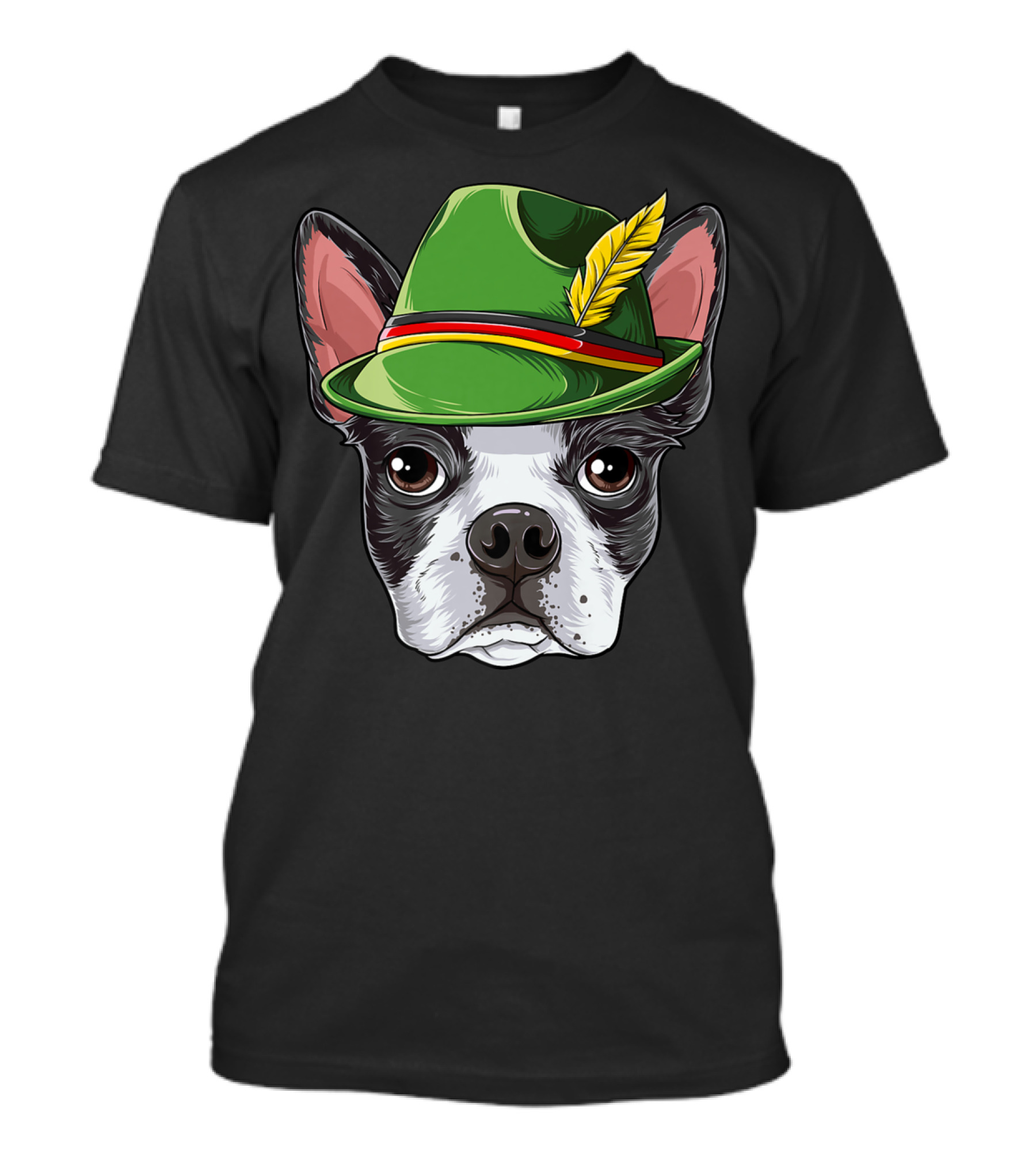 Boston Terrier Oktoberfest Lederhosen Hat With Feather T-Shirt