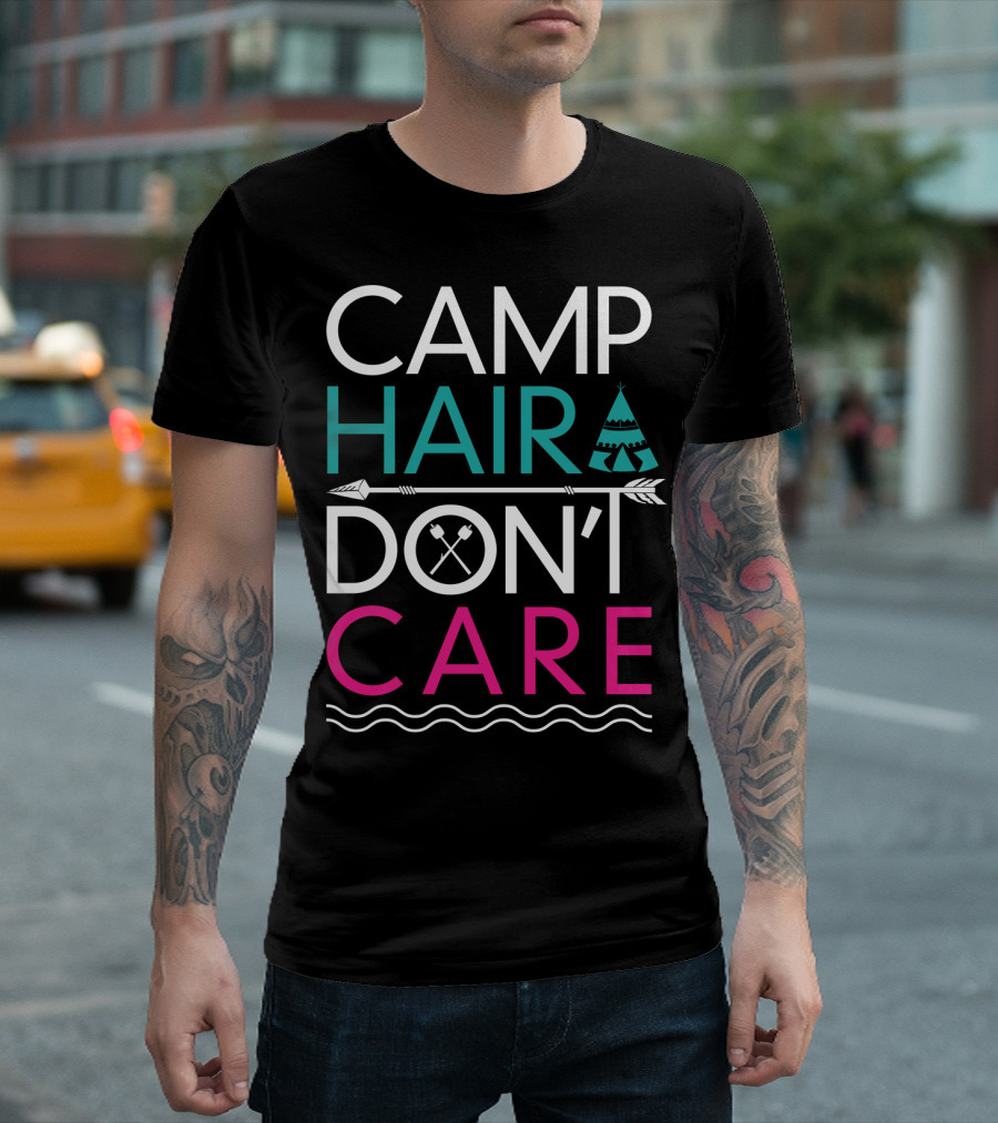 CAMP HAIR DON'T CARE Teepee Arrow Camping Camper Wavy Lines T-Shirt