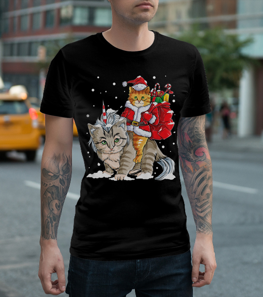 Cat Christmas Santa Caticorn Unicorn Meowy TT T-Shirt