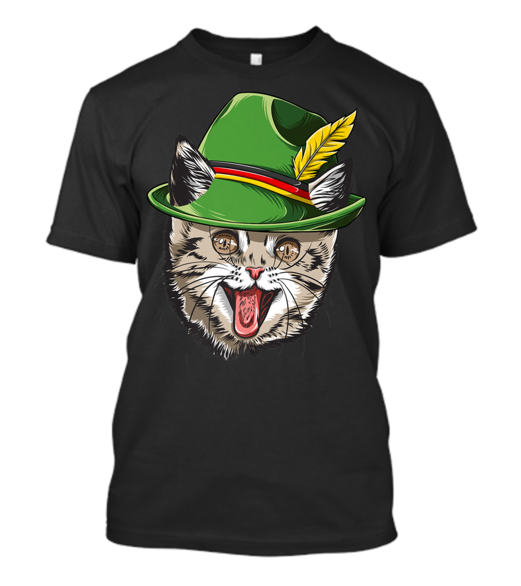 Cat Oktoberfest Green Hat Feather Bavaria T-Shirt