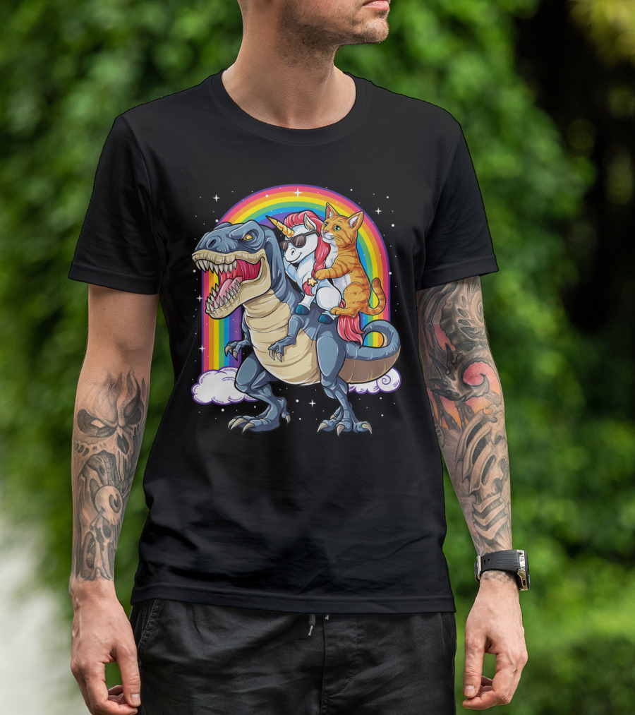 Cat Unicorn Dinosaur Rex Kitten Lover Space Rainbow T-Shirt