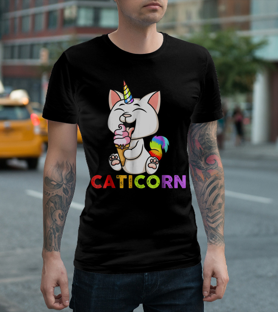 Caticorn Rainbow Ice Cream Unicorn Cat T-Shirt