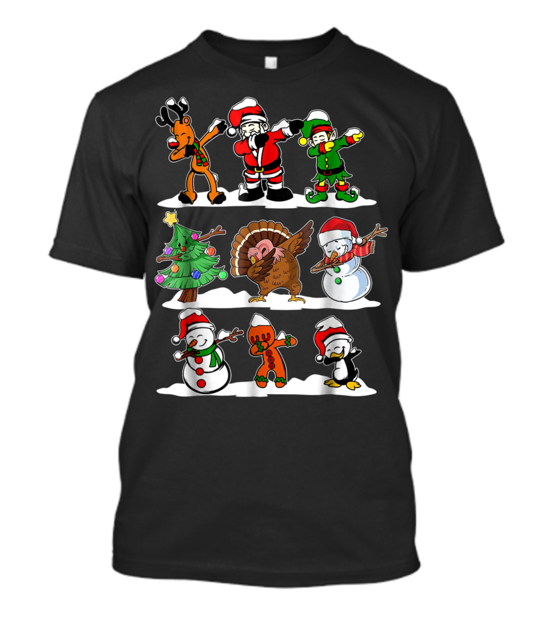 Christmas Dabbing Santa Elves Reindeer Snowmen Turkey Penguin Gingerbread Tree T-Shirt