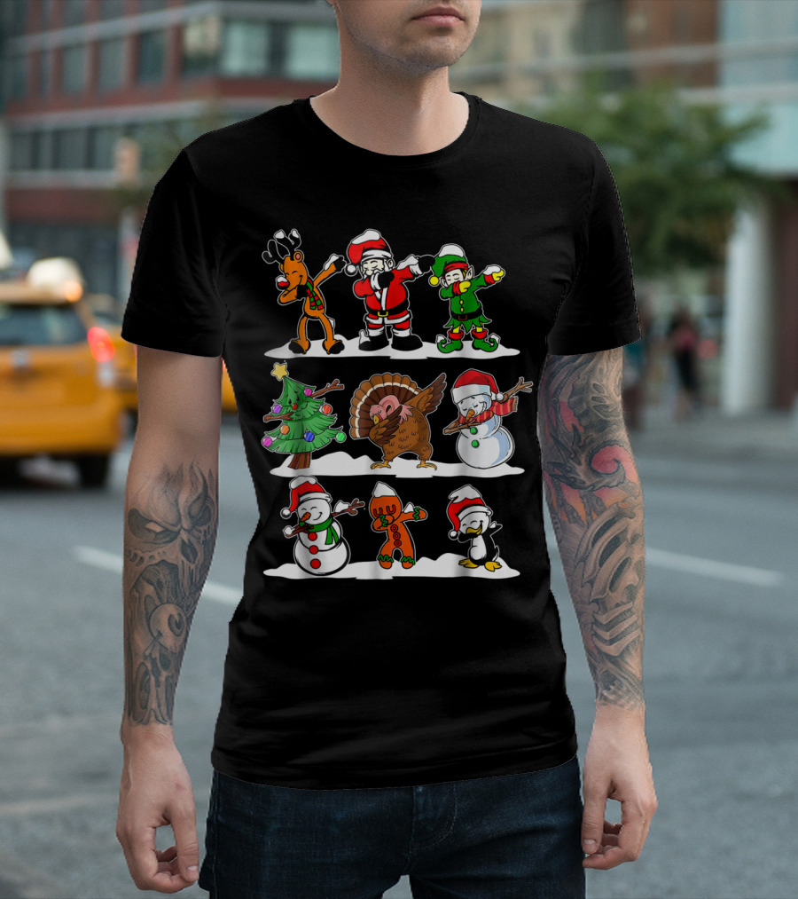 Christmas Dabbing Santa Elves Reindeer Snowmen Turkey Penguin Gingerbread Tree T-Shirt