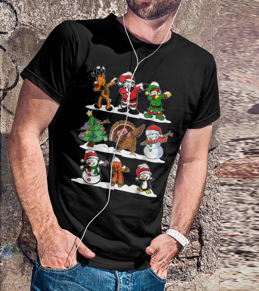Christmas Dabbing Santa Elves Reindeer Snowmen Turkey Penguin Gingerbread Tree T-Shirt